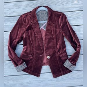 Maeve by Anthropologie Maroon Velvet Blazer